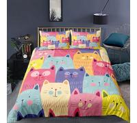Tabeskly Gatto Carino Sacco Copripiumino Matrimoniale Bambino Piumino Matrimoniali Letto Set Multicolore 200x200cm