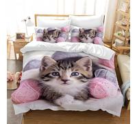 Tabeskly Gatto Carino Sacco Copripiumino Singolo Bambino Piumino Singolo Letto Set Bianco 135x200cm