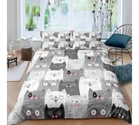 Tabeskly Gatto Carino Sacco Copripiumino Singolo Bambino Piumino Singolo Letto Set Multicolore 135x200cm