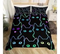 Tabeskly Gatto Carino Sacco Copripiumino Singolo Bambino Piumino Singolo Letto Set Nero 135x200cm