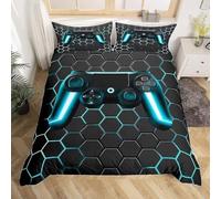 Tabeskly Gioco Gamepad Esagono Geometrico Ragazzi Sacco Copripiumino Singolo Bambino Piumino Singolo Letto Set Nero 135x200cm