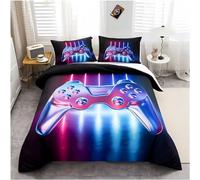 Tabeskly Gioco Gamepad Ragazzi Sacco Copripiumino Matrimoniale Bambino Piumino Matrimoniali Letto Set Blu Nero 200x200cm