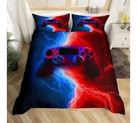 Tabeskly Gioco Gamepad Ragazzi Sacco Copripiumino Singolo Bambino Piumino Singolo Letto Set Blu Rosso 135x200cm