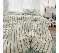 Tabeskly Set copripiumino per letto singolo, reversibile, a righe, con cerniera, 135 x 200 cm, colore: verde salvia