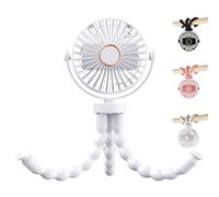 TABKSOLA Ventilatore portatile USB multi-scena, ventola flessibile con ventosa e funzione di sospensione, 3 velocità e rotazione a 360° per passeggino, tavolo, parete, auto (bianco)