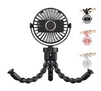 TABKSOLA Ventilatore portatile USB multi-scena, ventola flessibile con ventosa e funzione di sospensione, 3 velocità e rotazione a 360° per passeggino, tavolo, parete, auto (nero)