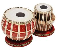 Tabla - Set di tamburi da 2,5 kg, in ottone verniciato rosso Bayan, bellissimo aspetto, Sheesham Wood Dayan, pelle per batteria fatta a mano, cinturino in pelle cammello per sintonizzare, fornito con