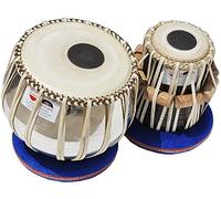 Tabla tamburi set, Deluxe Steel Bayan 2 kg., finitura cromata, legno Sheesham Dayan, fatte a mano, tamburo, pelle cinghie a Tune, tuning, martello e pioli, borsa imbottita, cuscino e copertura,