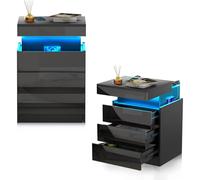 Table de Chevet con Station de Charge,Table de Nuit,Chevet de Lit con 3 Tiroirs e Armoires Coulissantes Cachées Noir