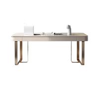 Table d'étude Bureau d'écriture Scrivania Moderna per Computer Portatile con Piano di lastra Roccia e 2 Cassetti, Scrivania Studio Bianco Stazione Ricarica Scrivania per PC Gamer(M)