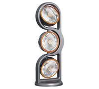 Table Fan - 3 Head 360° Rotating Cooling | USB Rechargeable Portable Desk Fan | 5 Speed Adjustable Multi Functional Air Circulator | For Home Bedroom Living Room Office Dorm Travel Outdoor Camping