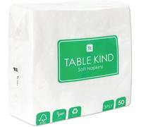 Table Kind Confezione da 50 x Tovaglioli Bianchi Morbidi, 3 veli Tovaglioli di Qualità per Feste, Catering e Uso Quotidiano, Ecologici, Usa e Getta Compostabili Per la Casa, FSC, Sostenibili