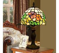 Table Lamp 14inch Tall American Pastoral Flower Shade Handmade Stained Glass with Antique Aluminum Base for Study Office,E27