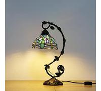 Table Lamp 20 inch High Stained Glass Lampshade Thin Metal Leaf Baroque Desk Light Resin Base Reading Lamp for Bedroom Living Room Study Room Office