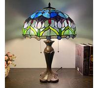 Table Lamp Bedside Lamps 16" Tall Stained Glass Decorative Reading Rustic Table Light for Living Room Bedroom Banker Victorian,Tulip