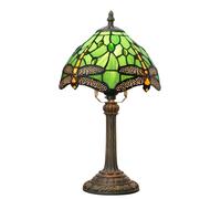 Table Lamp, Dragonfly Stained Glass Lampshades with Resin Base Night Light, Bedroom Bedside Lamp, Handmade Home Office Living Room Sea Blue Green Desk Light, H14.4 W8,Green