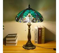 Table Lamp Green Stained Glass Victorian Lampshades 16X16X24 Inches Vintage Desk Reading Light Decor Bedroom Bedside Living Room Office, Base
