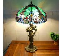 Table Lamp Green Stained Glass Victorian Lampshades 16X16X24 Inches Vintage Desk Reading Light Decor Bedroom Bedside Living Room Office,Girl Base