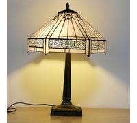 Table Lamp MissStyle Lamp 16 inch Wide Yellow White Stained Glass Desk Lamp Decor for Bedrooms Living Room Study Home Office,White