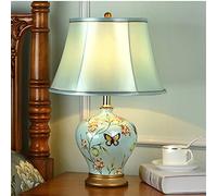 Table Lamp New Chinese style modern flower ceramic Table Lamps European classic rural touch switch E27 lamp for bedside foyer studio (Emitting Color : Touch Switch Lampshade Color : Photo Color)