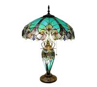 Table Lamp Sea Green Stained Glass Table Light Victorian Style 18 inch Large Desk Lamp 3 Light Vintage Antique Beside Reading Lamp for Living Room Bedroom Office
