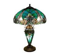 Table Lamp Sea Green Yellow Stained Glass Table Light Victorian Style 16 inch Large Desk Lamp 2 Light Vintage Antique Beside Reading Lamp for Living Room Bedroom Office,Green