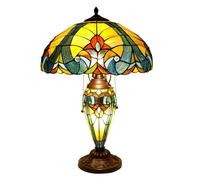 Table Lamp Sea Green Yellow Stained Glass Table Light Victorian Style 16 inch Large Desk Lamp 2 Light Vintage Antique Beside Reading Lamp for Living Room Bedroom Office,Yellow