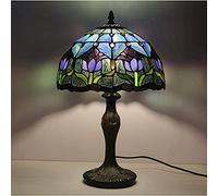 Table Lamp Stained Glass Lamp Shade Purple Tulip Flower Reading Desk Light 12 Inches for Bedroom Study Living Room Office