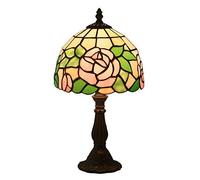 Table Lamps Bedside Lamps, Stained Glass Desk Lamp Reading Lamp for Bedroom Living Room,Antique Zinc Base,8" Floral Lampshade,Pink Rose