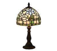 Table Lamps Bedside Lamps, Stained Glass Desk Lamp Reading Lamp for Bedroom Living Room,Antique Zinc Base,8" Floral Lampshade,