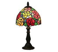 Table Lamps Bedside Lamps, Stained Glass Desk Lamp Reading Lamp for Bedroom Living Room,Antique Zinc Base,8" Floral Lampshade,Multicolored Roses