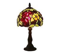 Table Lamps Bedside Lamps, Stained Glass Desk Lamp Reading Lamp for Bedroom Living Room,Antique Zinc Base,8" Floral Lampshade,Yellow Leaf Grape