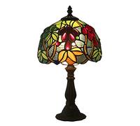 Table Lamps Bedside Lamps, Stained Glass Desk Lamp Reading Lamp for Bedroom Living Room,Antique Zinc Base,8" Floral Lampshade,Green Leaf Grape