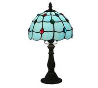 Table Lamps Bedside Lamps, Stained Glass Desk Lamp Reading Lamp for Bedroom Living Room,Antique Zinc Base,8" Floral Lampshade,Blue Phoenix