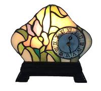 Table Lamps, Nightstands Reading Bedroom Desk Lamp Nightlight, MissLodge Style Stained Glass Flower Clock Lampshade, Eye ProtectBedside Lamps for Living Room,A