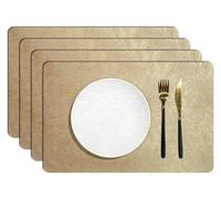 Table Mats Set of 4, Faux Leather Placemats Heat-Resistant Non Slip Waterproof for Kitchen Dinning(Gold)