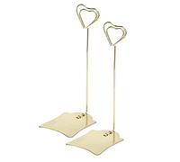 Table Number Holders 2 Pack | Heart - Shaped Iron Card Clips for Weddings/Parties/Office | Multipurpose Photo Stand & Memo Clip | Elegant Electroplated Design, 15.3x6.3x5cm (Oro)