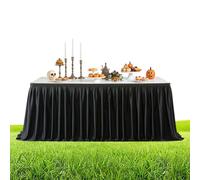 Table Skirt - 6ft/9ft/14ft Wedding Desk Skirts | Black Pleated Ruffle Table Skirt | Halloween Party Decorations for Wedding Birthday Banquet Buffet Christmas