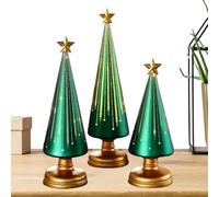 Table Top Christmas Tree Decor - 3-Piece Artificial Resin Tree Sculpture Set with Star Topper, Elegant Mini Holiday Figurines for Home, Indoor Winter Mantel, Party, Festive Centerpiece Decoration