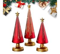 Table Top Christmas Tree Decor - 3-Piece Artificial Resin Tree Sculpture Set with Star Topper, Elegant Mini Holiday Figurines for Home, Indoor Winter Mantel, Party, Festive Centerpiece Decoration
