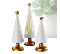 Table Top Christmas Tree Decor - 3-Piece Artificial Resin Tree Sculpture Set with Star Topper, Elegant Mini Holiday Figurines for Home, Indoor Winter Mantel, Party, Festive Centerpiece Decoration