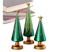 Table Top Christmas Tree Decor, 3 Pieces Artificial Resin Tree Figurines with Star Topper and Holiday Detailing, Festive Miniature Ornament Set for Home Indoor Mantel Table Centerpieces Winter