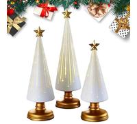 Table Top Christmas Tree Decor, 3 Pieces Artificial Resin Tree Figurines with Star Topper and Holiday Detailing, Festive Miniature Ornament Set for Home Indoor Mantel Table Centerpieces Winter