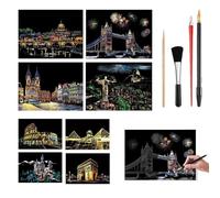 Tableau a Gratter Set Completo per Arte Creativa - Carta per Graffi Schizzo 8 Carte da Grattare A4, 2 Pennini, 1 Pennello per Pulizia, 3 Pennini in Legno, Rainbow Art per Adulti e Bambini