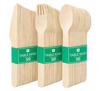 TableKind 150 x Set Posate in Legno - Posate Monouso Biodegradabili Coltelli Forchette Cucchiai 17cm Campeggio Pic-nic BBQ Matrimoni Festival Catering Buffet