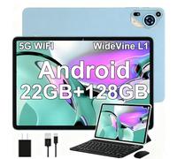 Tablet 10 Pollici Android 14 con 22GB RAM+128 GB ROM(1TB TF), Widevine L1, Octa-Core 2.0 GHz, 5G Wi-Fi, GPS, 8000mAh, 8+5MP, BT 5.0, USB-C, OTG, 1280*800 HD Tablet con Tastiera Mouse Custodia, Azzurro