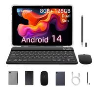 Tablet 10 Pollici Android 14 con Scheda SIM Tastiera & Penna, 8GB RAM + 128GB ROM Espandibile 1TB, Tablet in Offerta, Doppio 4G LTE + 5G Wi-Fi | 6000 mAh | 1280 * 800 | 8MP+5MP | Corpo in Metallo