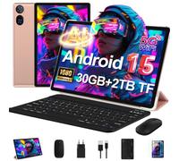 Tablet 10 Pollici Android 15 con 30 GB RAM+2TB ROM Espansione, Widevine L1 | FHD Tablet con Tastiera e Mouse, 6000mAh, Octa-Core, 5G Wi-Fi, GPS, USB-C, BT 5.0, 8MP+5MP, Gemini AI, Oro Rosa