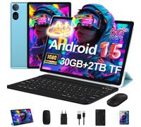 Tablet 10 Pollici Android 15 con 30 GB RAM+2TB ROM Espansione, Widevine L1 | FHD Tablet con Tastiera e Mouse, 6000mAh, Octa-Core, 5G Wi-Fi, GPS, USB-C, BT 5.0, 8MP+5MP, Gemini AI, Blu