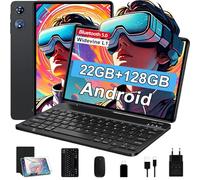 Tablet 10 Pollici Android con 22GB RAM + 128GB ROM (TF/2TB), Octa-Core 2.0 GHz, Widevine L1, 5G WiFi 6, Bluetooth 5.0, 1280 * 800 FHD IPS, 8000mAh, GMS, 2025 Newest Tablet con Tastiera e Mouse - Nero